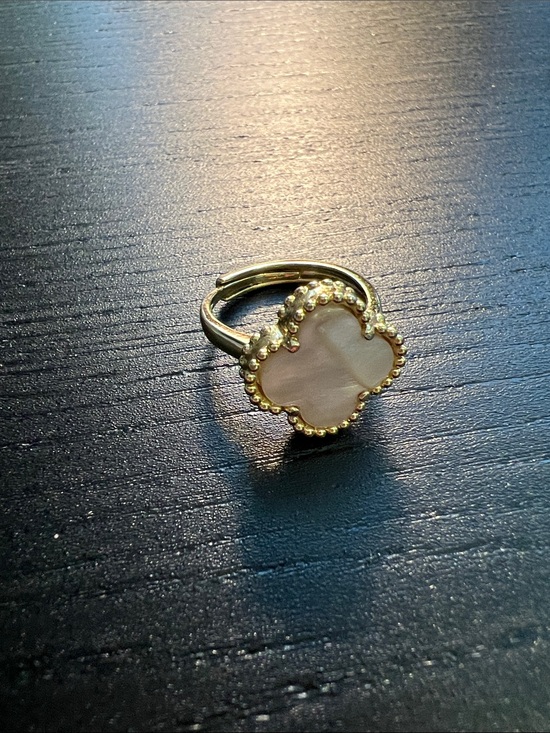 Jewelry - Gold-Tone Clover Ring with Cream Mother-of-Pearl Inlay
